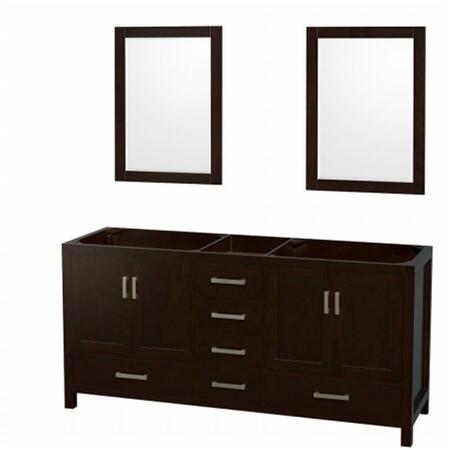 WYNDHAM COLLECTION Sheffield 72 In. Double Bathroom Vanity In Espresso, No Countertop, No Sinks, And 24 In. Mirrors WCS141472DESCXSXXM24